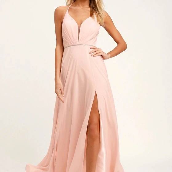 Lulus She&rsquo;s Gorgeous Blush Pink Lace-Up Rhinestone Maxi Dress